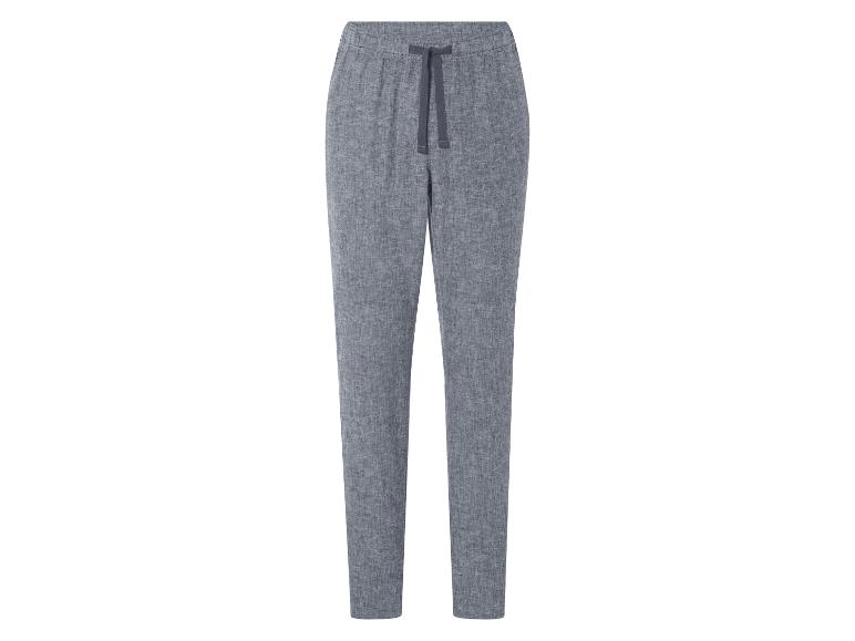 Lichtgrijze broek met trekkoord.