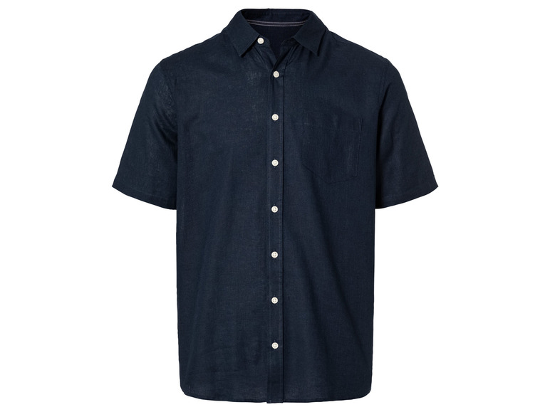Heren linnen overhemd (M (39-40), Marineblauw)