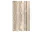 Stoffen gordijn met verticale blauwe en beige strepen.