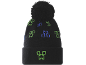 Zwarte gebreide muts met pompon en groen-blauwe creeper-motieven