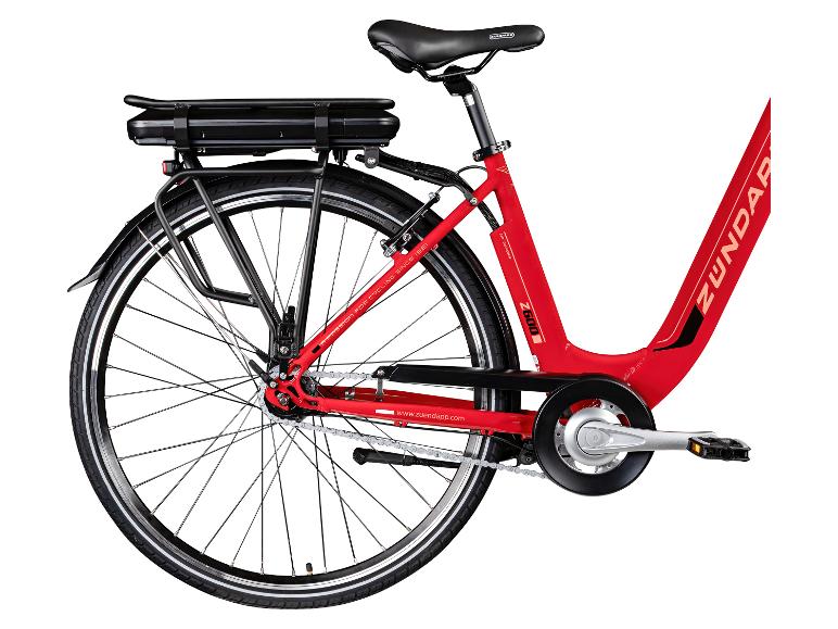 Rode Zündapp elektrische fiets met bagagedrager en accu.