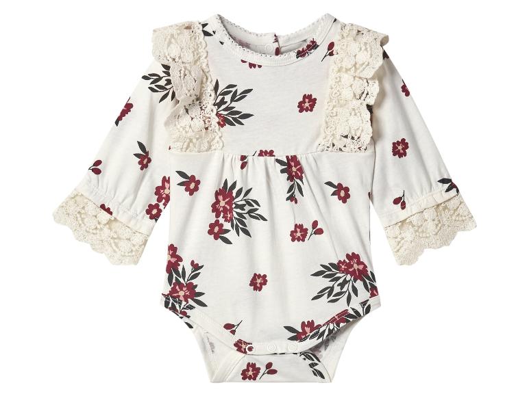 Witte babybody met rode bloemenprint en kant