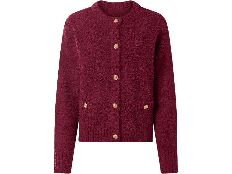 Textuur bordeauxrood vest met gouden knopen.