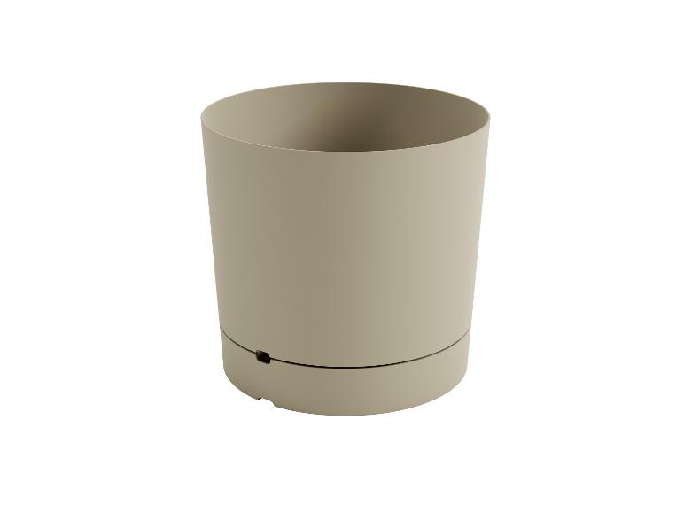 Beige cilindrische plantenpot.