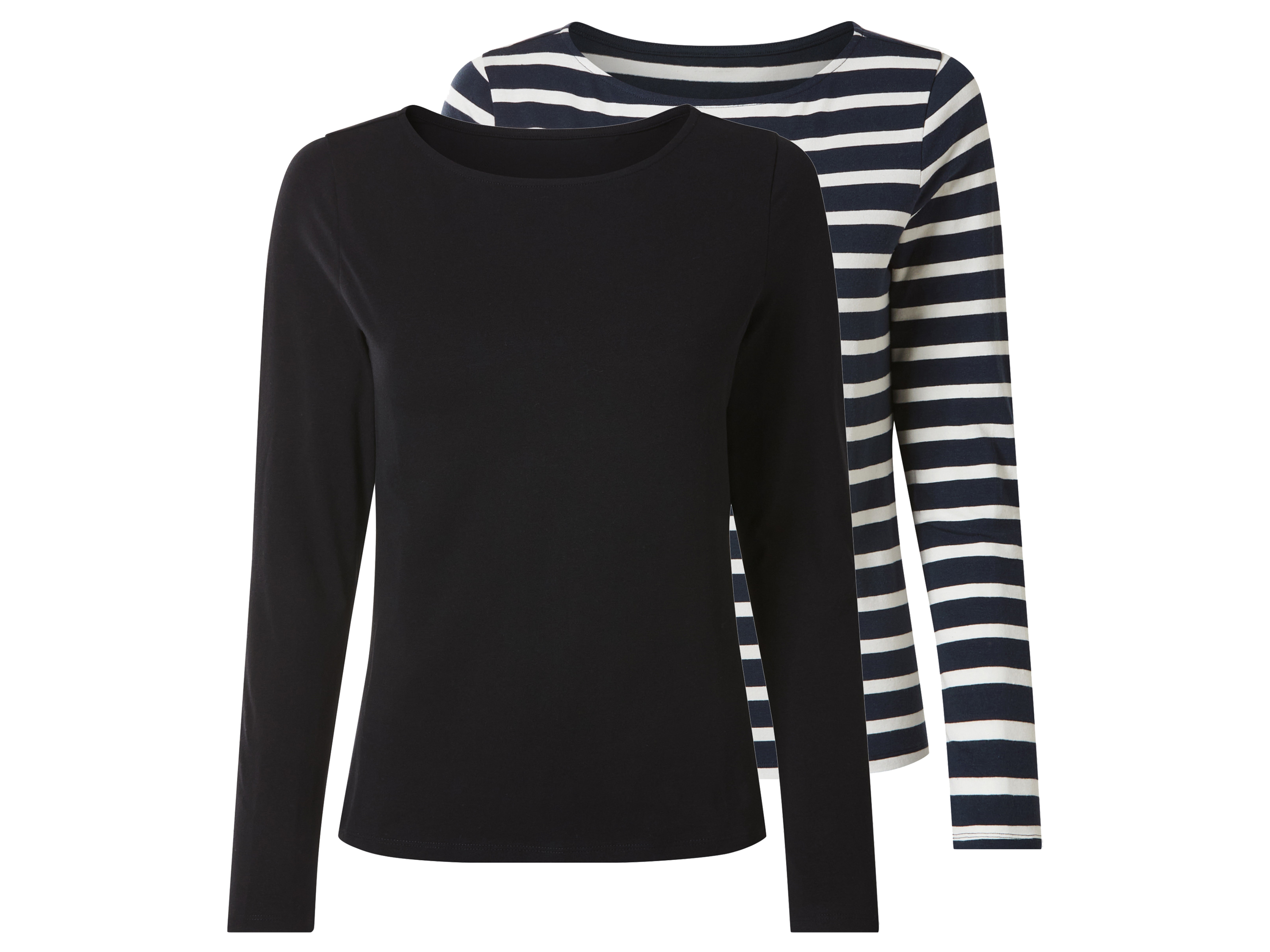esmara Set van 2 dames longsleeves (strepen/marineblauw, XS (32/34))