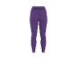 Paarse sportlegging met naaddetails en een logo op de tailleband.