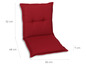 Rood zitkussen met afmetingen in centimeters.