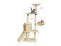 Beige krabpaal met meerdere platforms, hangmat en krabpalen voor katten.