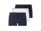 Drie boxershorts: zwart, wit en donkerblauw.