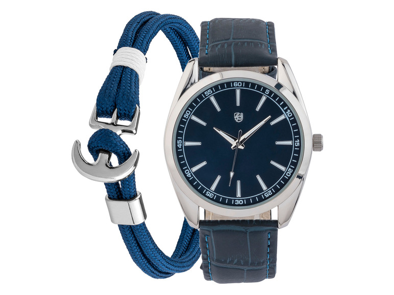 Heren horloge-sieradenset (Zilveren, donkerblauwe armband)