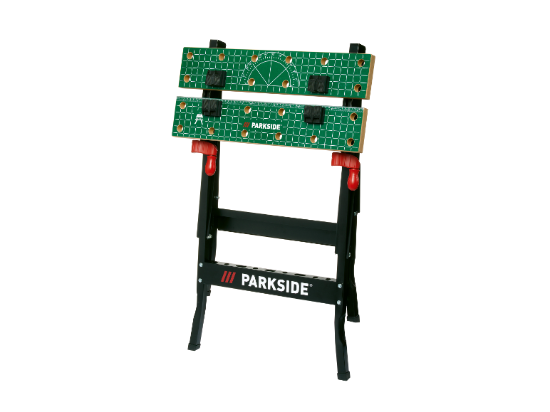 Parkside opklapbare werktafel met twee werkbladen.