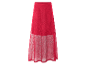 Lange rode gebreide rok met tule voering.
