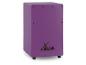 Paarse X-DRUM cajon met zwarte voetjes en schroeven.