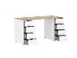 Wit bureau met open lades en licht houten blad.