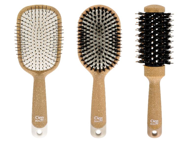 Cien Beauty haarborstels: een platte borstel, een ovale borstel en een ronde borstel.