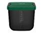 Zwarte container met groen deksel en volumemarkeringen tot 9L.