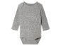 Een grijze babybody met lange mouwen.