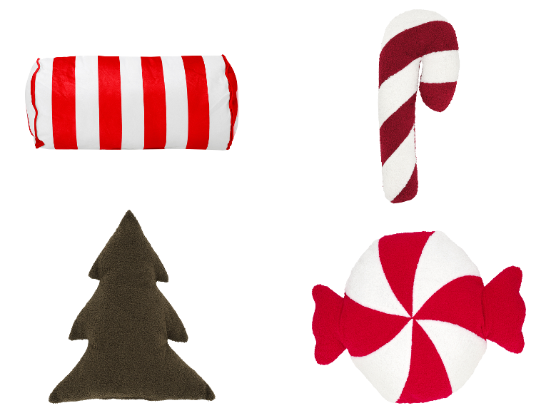 LIVARNO® Kerstvormkussens: gestreepte rol, zuurstok, kerstboom, snoepje