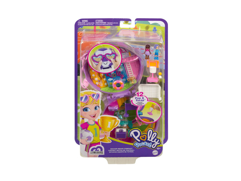 Polly Pocket voetbalset met speelgoed, inclusief een voetbalveld en poppetjes.
