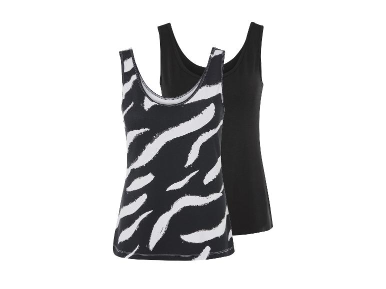 Twee tanktops: een zwarte en een met zebraprint.