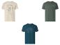 Drie heren T-shirts: beige met schildpad, groen met 'Thrive in the unknown' en blauw met 'Sunshine'.
