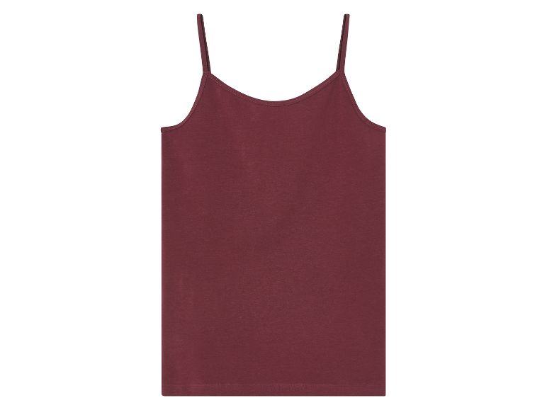 Een donker bordeauxrode camisole met dunne bandjes.