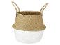 Gevlochten mand met handvatten, bovenaan naturelkleurig en onderaan wit.