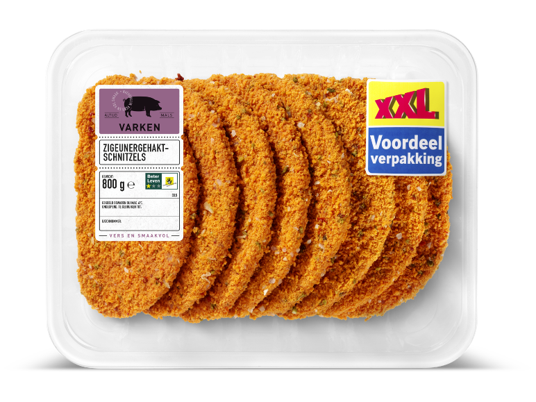 Zigeunergehakt-schnitzels, varkensschnitzels in XXL-voordeelverpakking