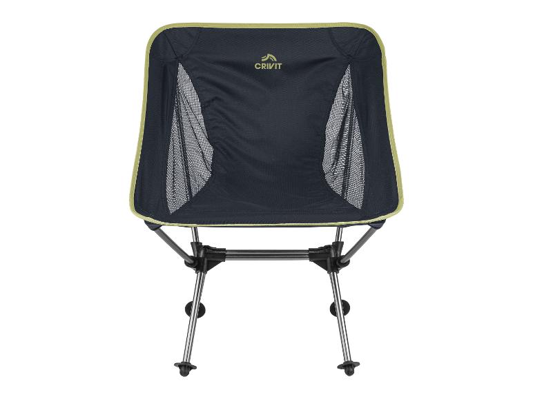 Crivit opvouwbare campingstoel, zwart met lichtgroen.