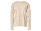 Beige T-shirt met lange mouwen, zwarte stippen en een gegolfde zoom