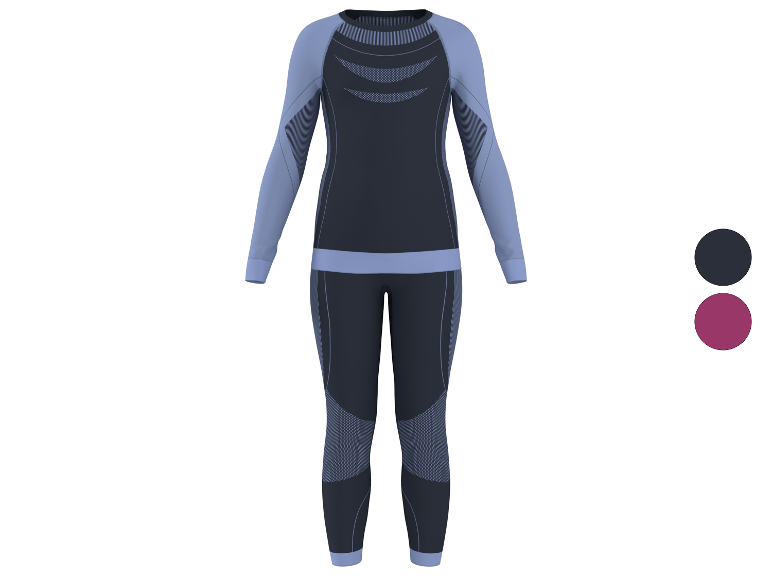 Dames thermokleding set in donkerblauw en lichtblauw met twee kleuropties.
