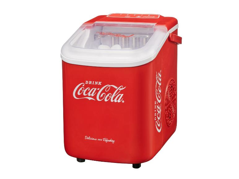 Een rode Coca-Cola ijsmachine voor het maken van ijsblokjes.
