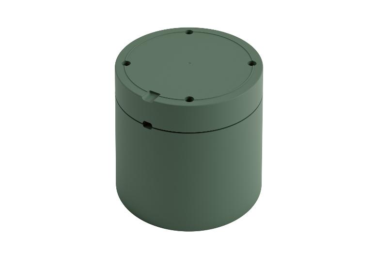 Donkergroene cilindrische pot, minimalistisch ontwerp.