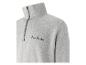 Grijze sweater met ritskraag en geborduurd logo.