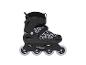Zwarte inline skates met modern, abstract design.