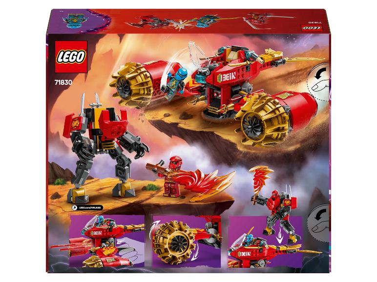 Achterkant van de LEGO Ninjago set 71830 doos met een rode jet, mech en minifiguren