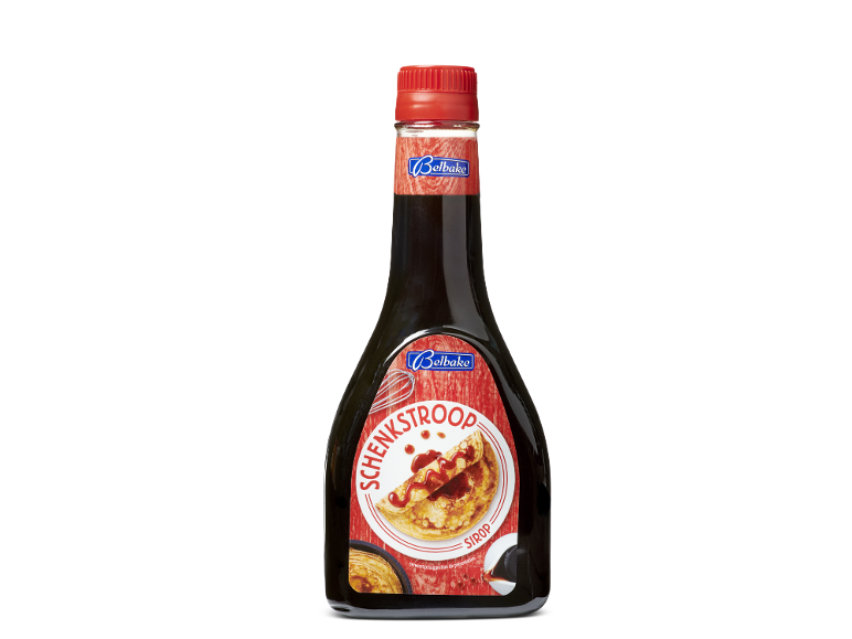 Fles Belbake schenkstroop voor pannenkoeken.