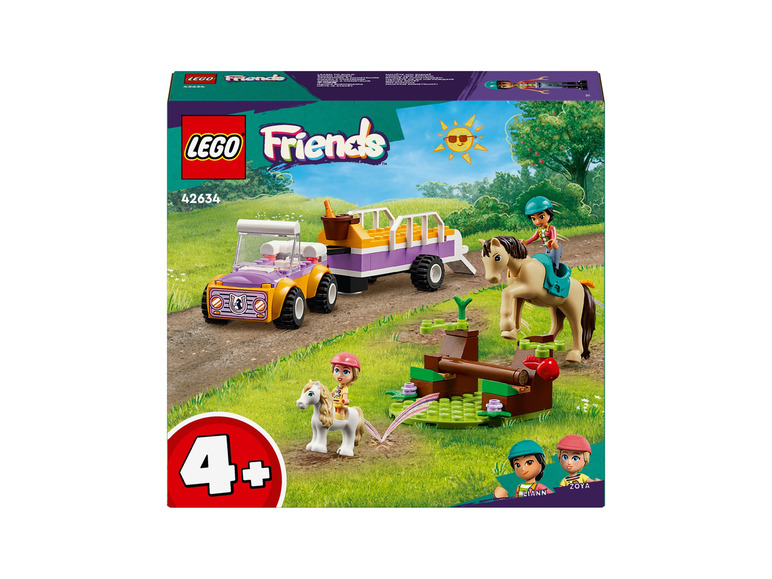 LEGO Friends-set met paarden, een auto met aanhanger en een spronghindernis.
