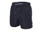 Donkerblauwe heren zwemshort met trekkoord op een witte achtergrond.