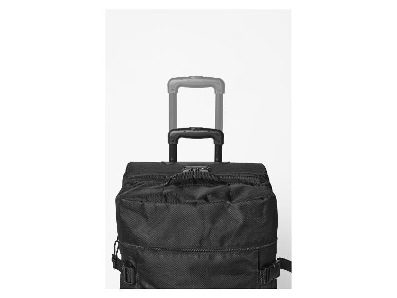 Zwarte reiskoffer met uitschuifbaar handvat op een witte achtergrond