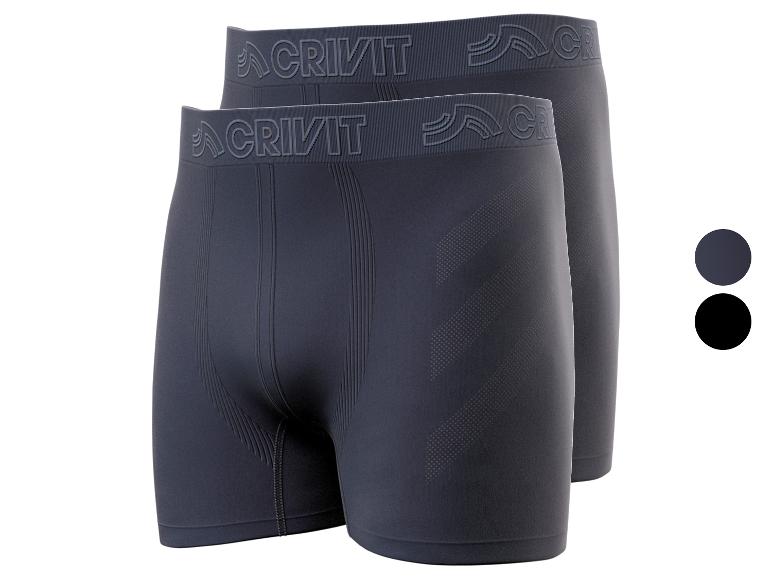 Twee grijze Crivit boxershorts voor mannen.