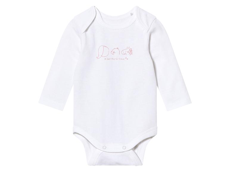 Een witte baby romper met lange mouwen met een print van dieren en de tekst 'best friends forever'.
