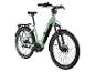 Lichtgroene stads-elektrische fiets met bagagedrager en spatborden