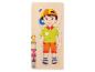 Educatieve houten puzzel: kinderafbeelding, kleding en skelet.