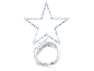 Stervormige LED-lichtslinger met transparant frame en opgerolde draad.