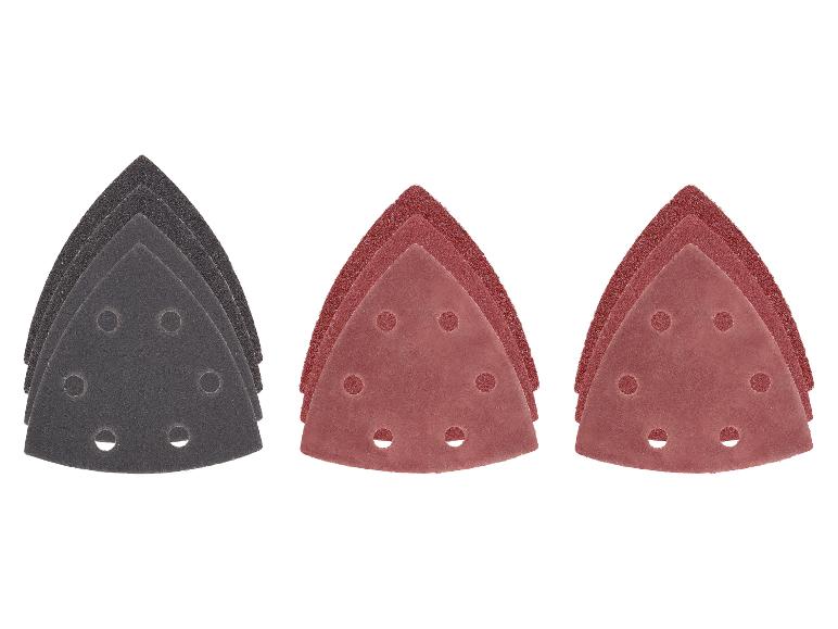 Set van driehoekige schuurpads in zwart en rood voor schuurmachines.