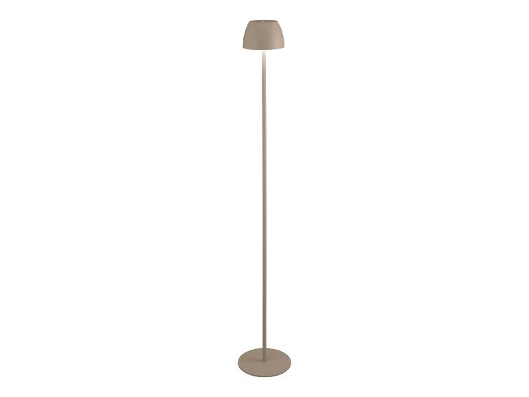 Moderne taupe vloerlamp met een kegelvormige kap.