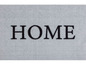 Een grijze deurmat met de tekst 'HOME' erop.