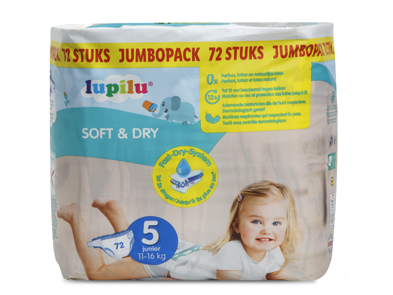 Lupilu Soft & Dry luiers maat 5, jumbopack met 72 stuks.