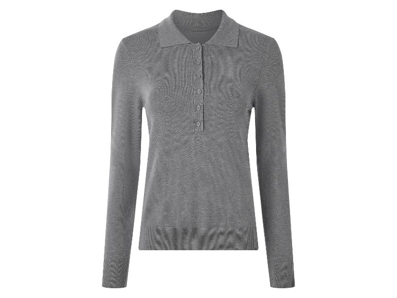Grijze longsleeve gebreide polo met kraag en knoopsluiting.